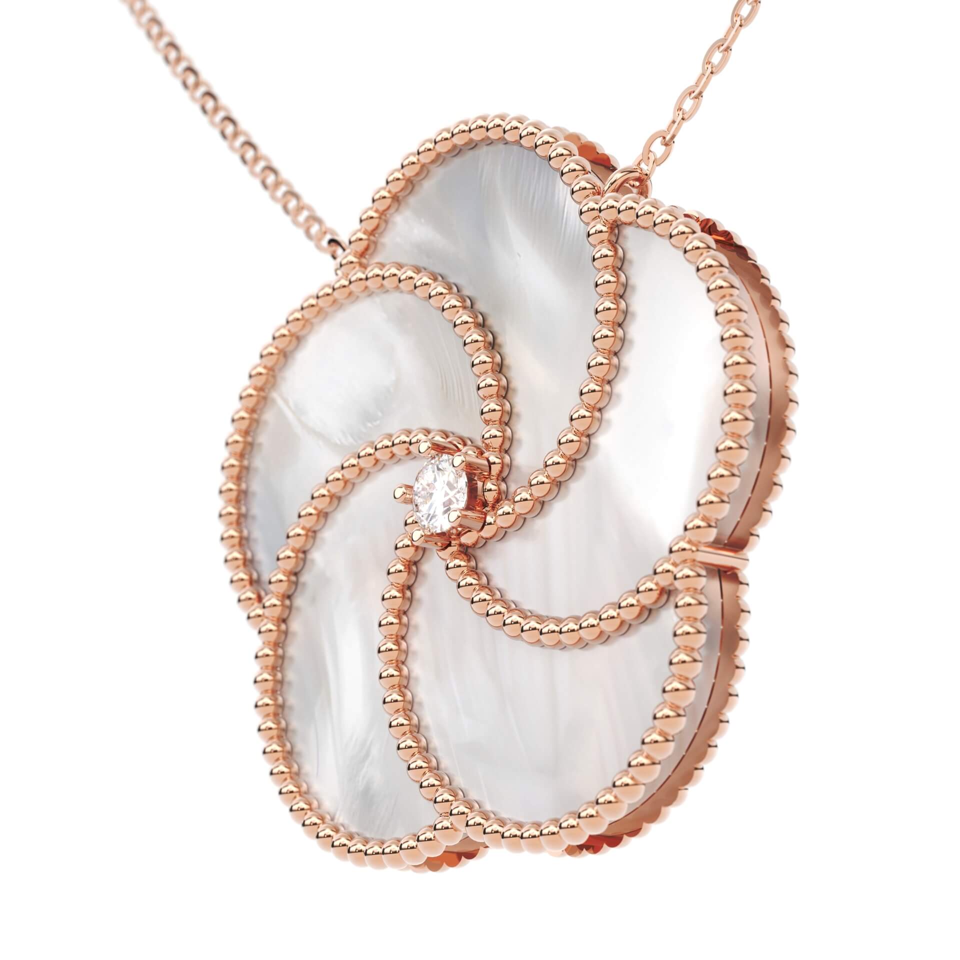 BLOOMY NECKLACE WITH MOTHER OF PEARL AND DIAMOND