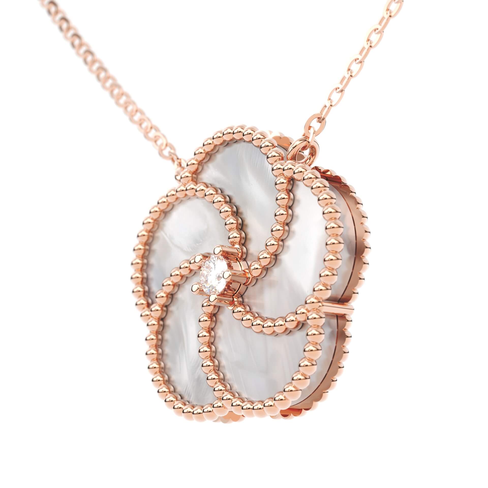 BLOOMY NECKLACE WITH MOTHER OF PEARL AND DIAMOND