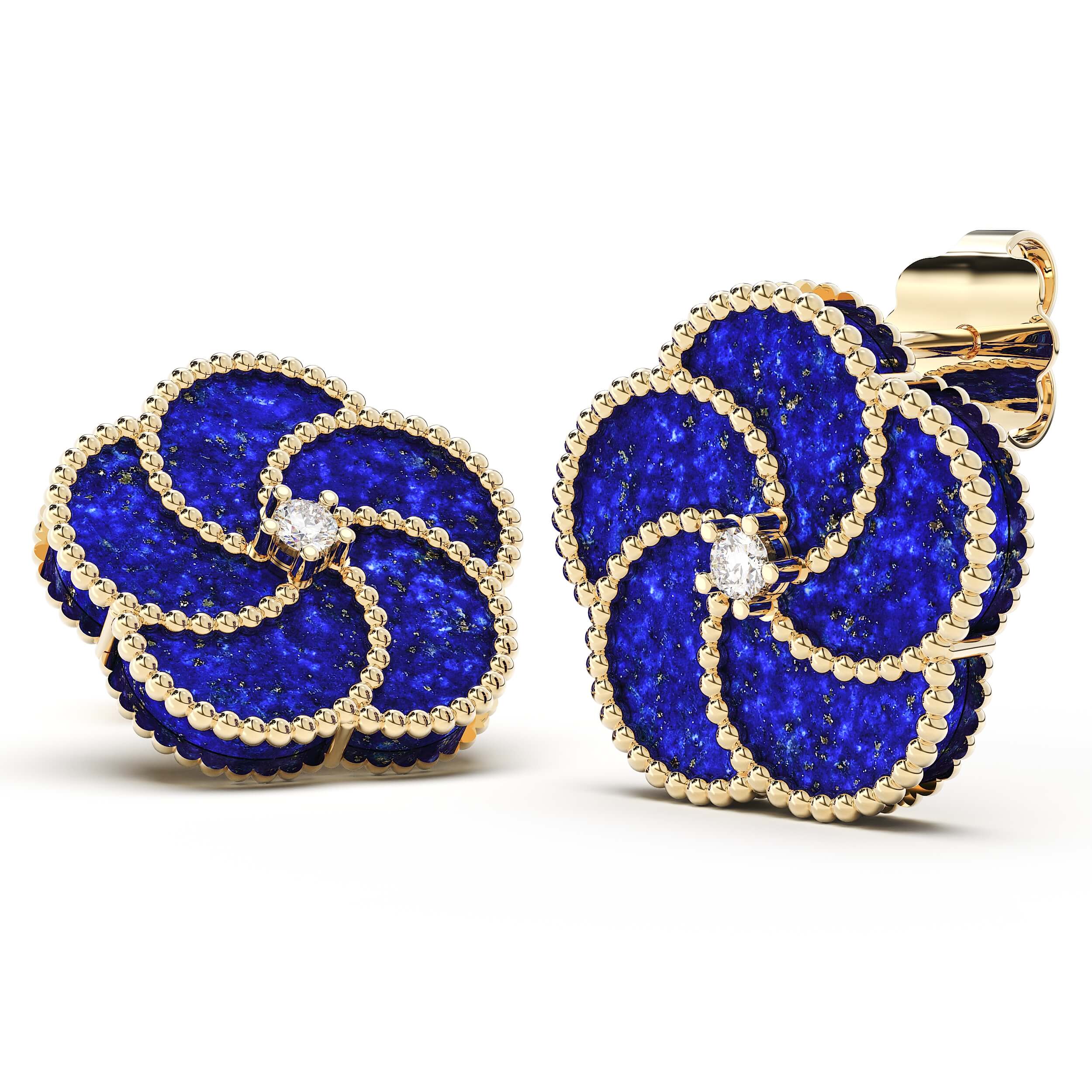 BLOOMY EARRINGS WITH LAPIS AND DIAMONDS