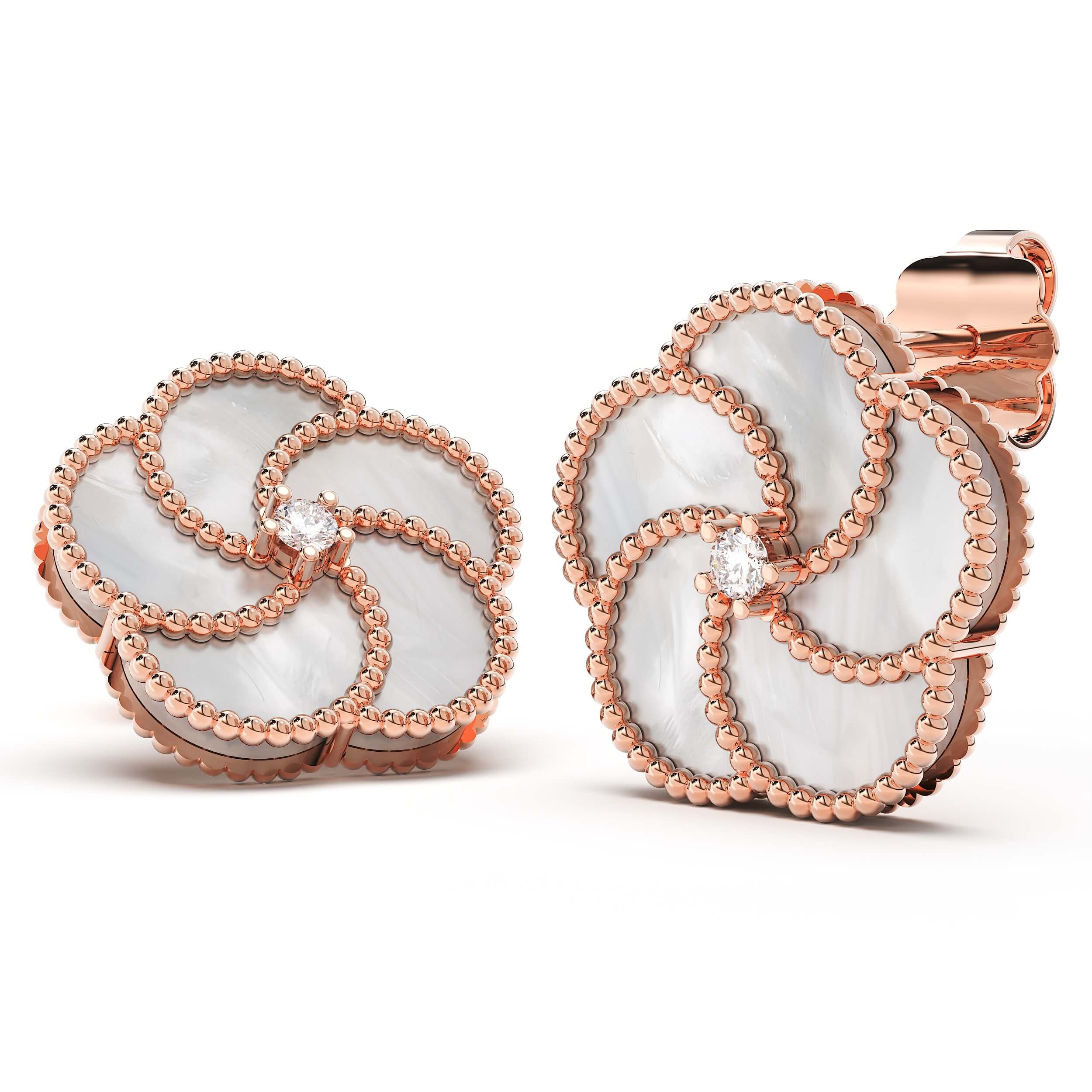 BLOOMY EARRINGS WITH MOTHER OF PEARL AND DIAMONDS