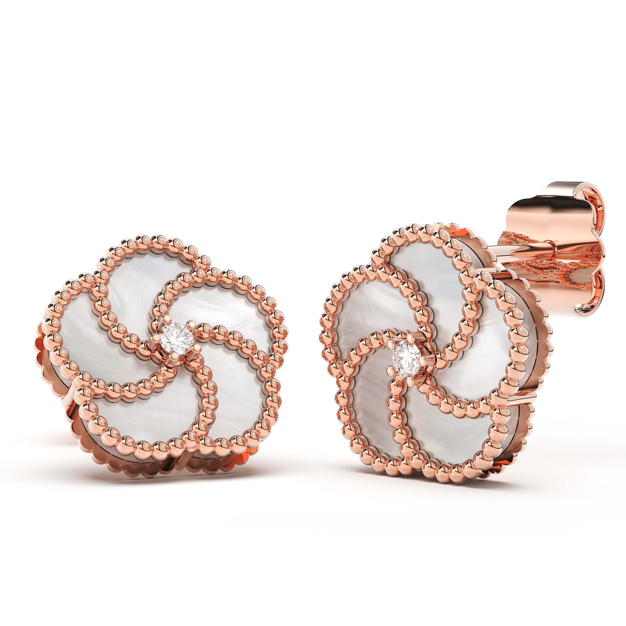 BLOOMY EARRINGS WITH MOTHER OF PEARL AND DIAMONDS