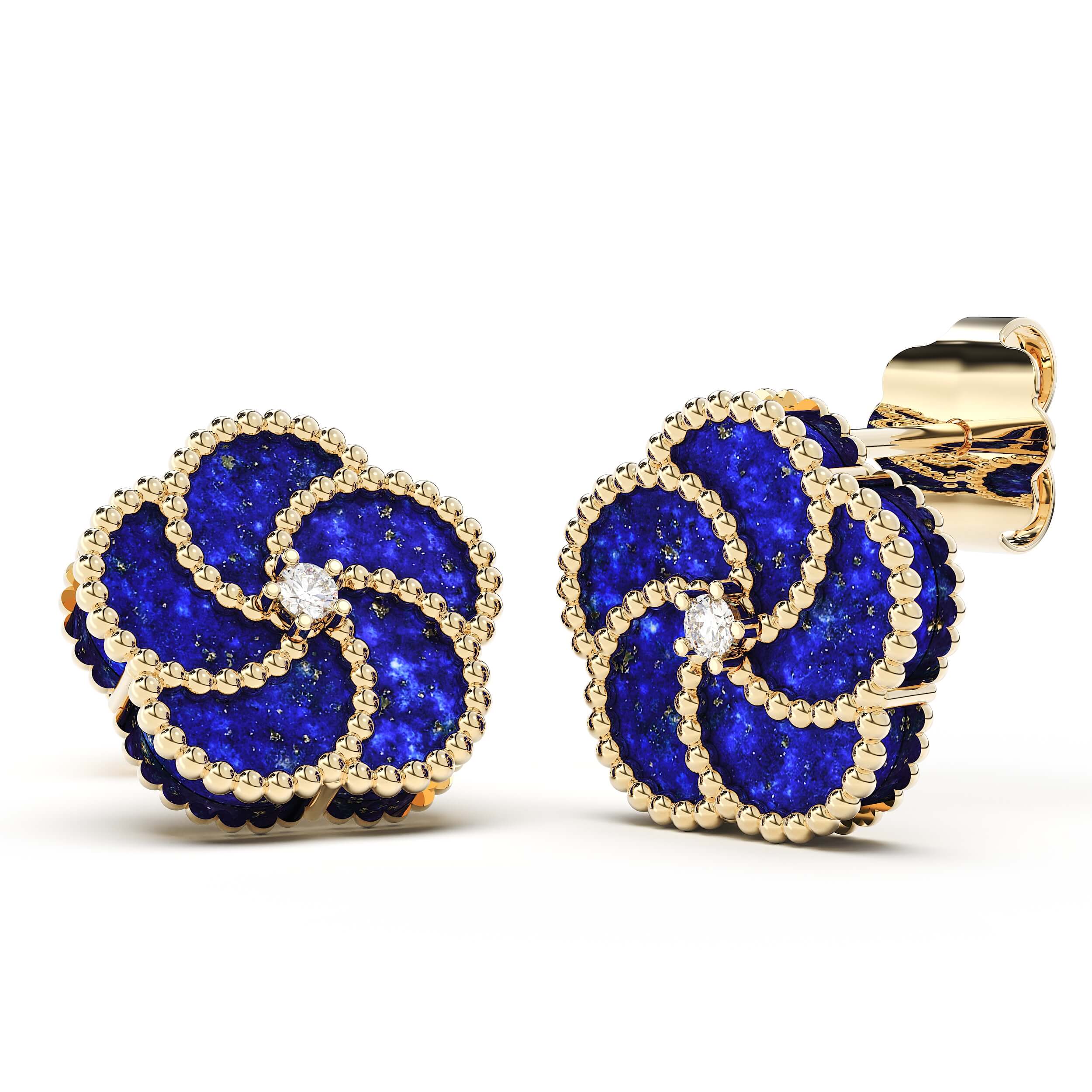 BLOOMY EARRINGS WITH LAPIS AND DIAMONDS